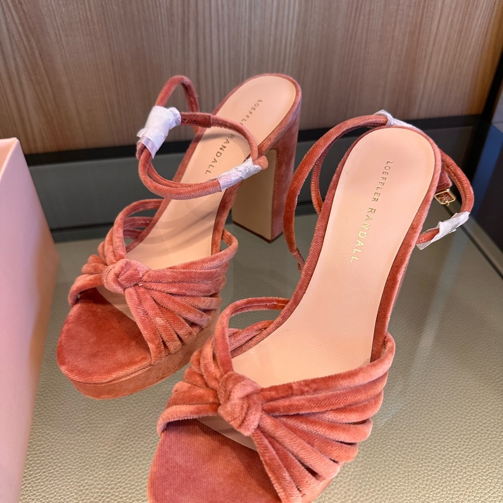 Loeffler Randall Coral Velvet Platform Heels - Picture 2 of 4